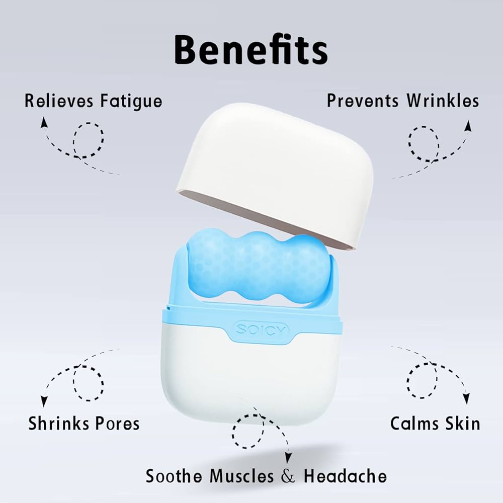 Ice Roller for Face and Eyes - 2 Roller Facial Skin Care Tools Cold Face Ice Roller Massager