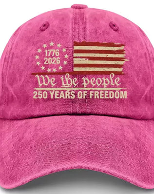 Problems Solved retro washed printed U.S. 250th Anniversary baseball hat with patriotic design and adjustable strap.