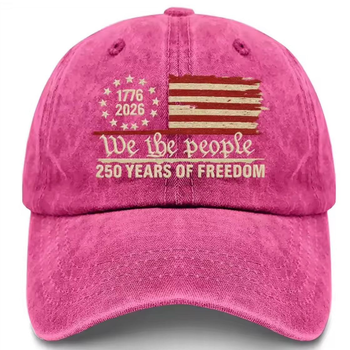 Problems Solved retro washed printed U.S. 250th Anniversary baseball hat with patriotic design and adjustable strap.