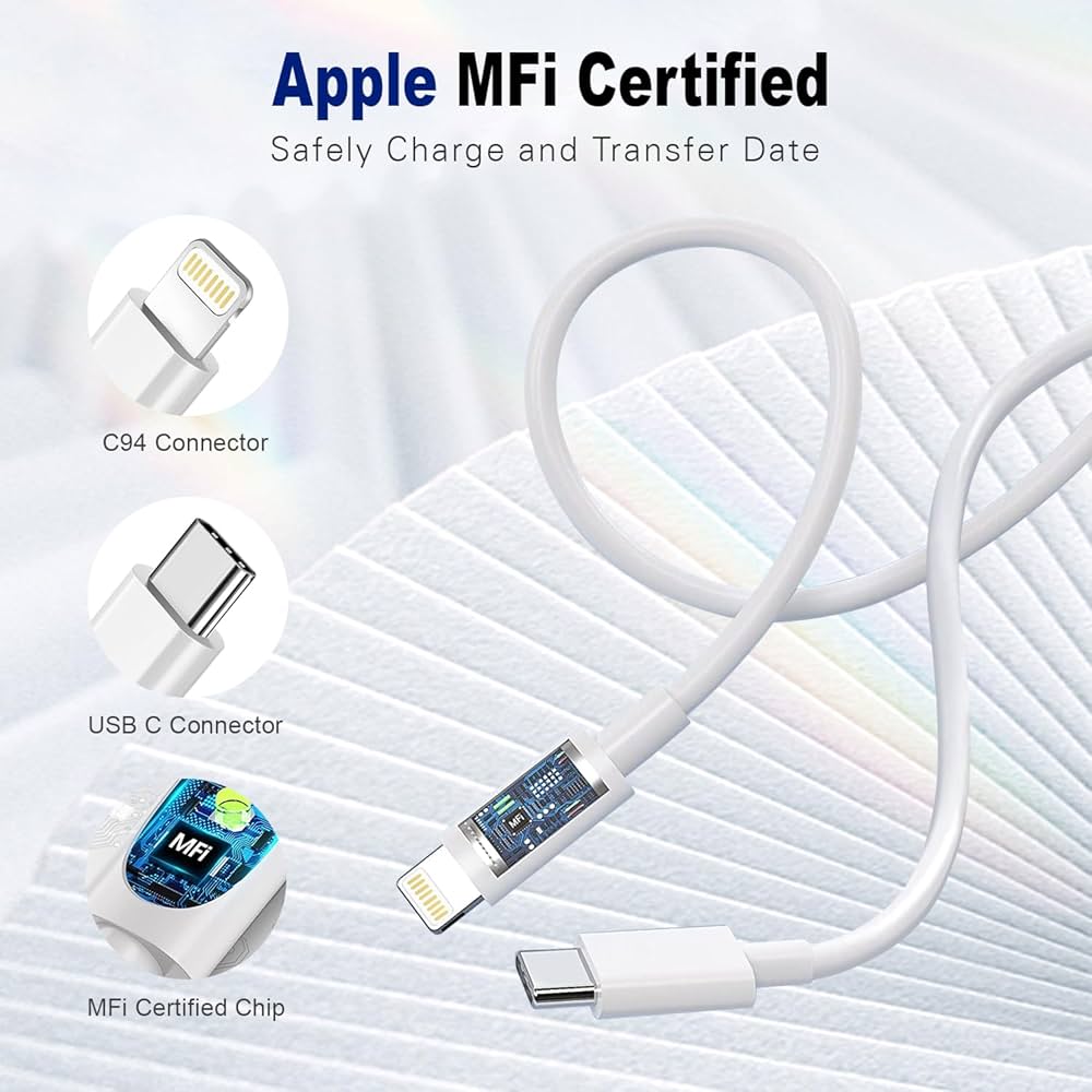 Problems Solved USB C to Lightning cable 1M, Apple MFi certified fast charging iPhone cable, two-pack, white braided design