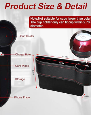 2 Pack Car Seat Gap Filler
Organizer, Automotive Front Seat Storage with Cup Holder