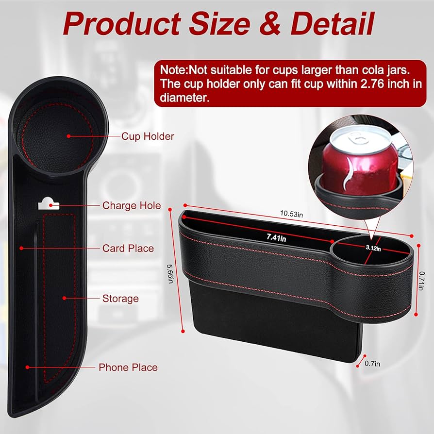 2 Pack Car Seat Gap Filler
Organizer, Automotive Front Seat Storage with Cup Holder
