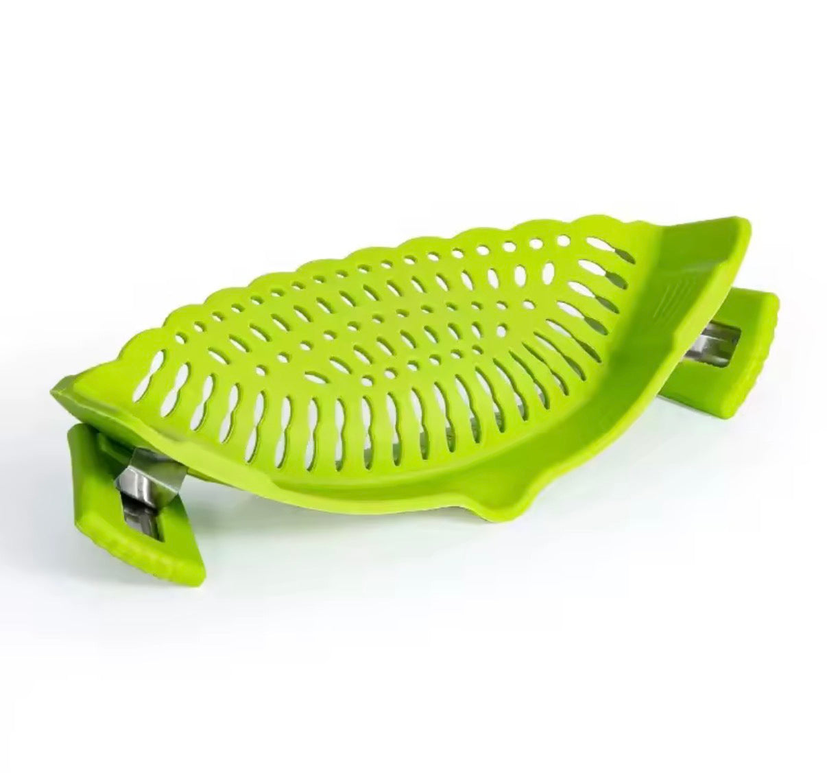 Problems Solved snap strainer clip-on silicone pot and pan strainer, heat-resistant, hands-free kitchen utensil for draining liquids