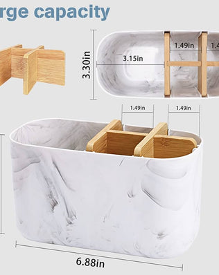 Problems Solved bamboo toothbrush holder for bathroom, wooden storage organizer caddy with slots for toothbrushes and toothpaste.