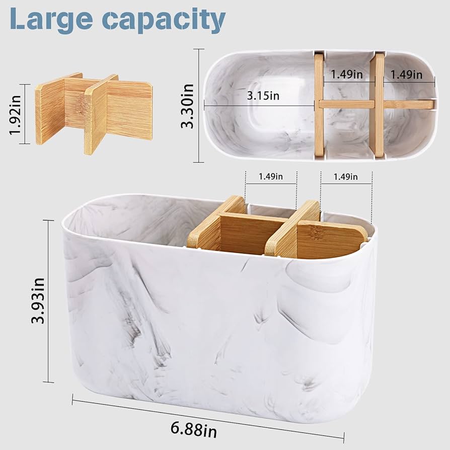 Problems Solved bamboo toothbrush holder for bathroom, wooden storage organizer caddy with slots for toothbrushes and toothpaste.