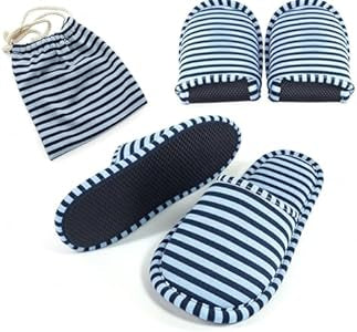 Foldable Slippers, Non-Slip Portable Hotel Slippers for Men and Women (Stripes, Large/X-Large)