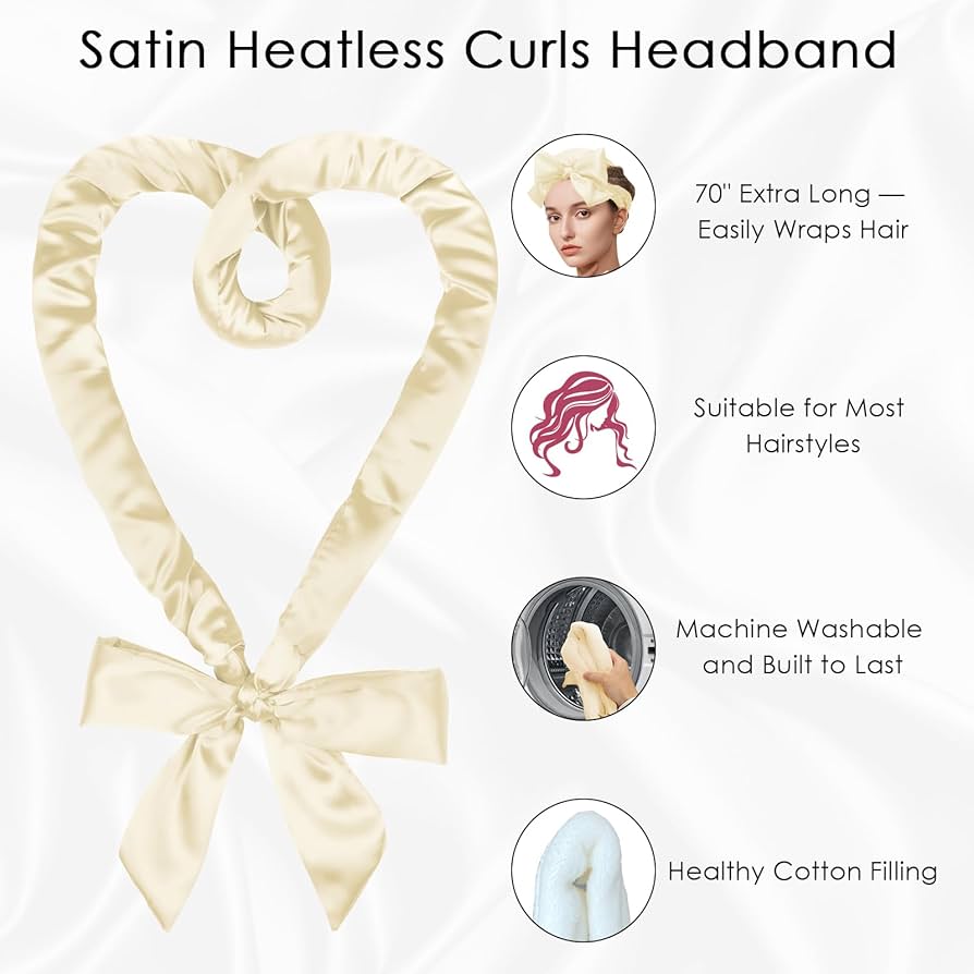 Satin Heatless Hair Curlers No Heat, 70" Heatless Curls Curlers Headband Overnight