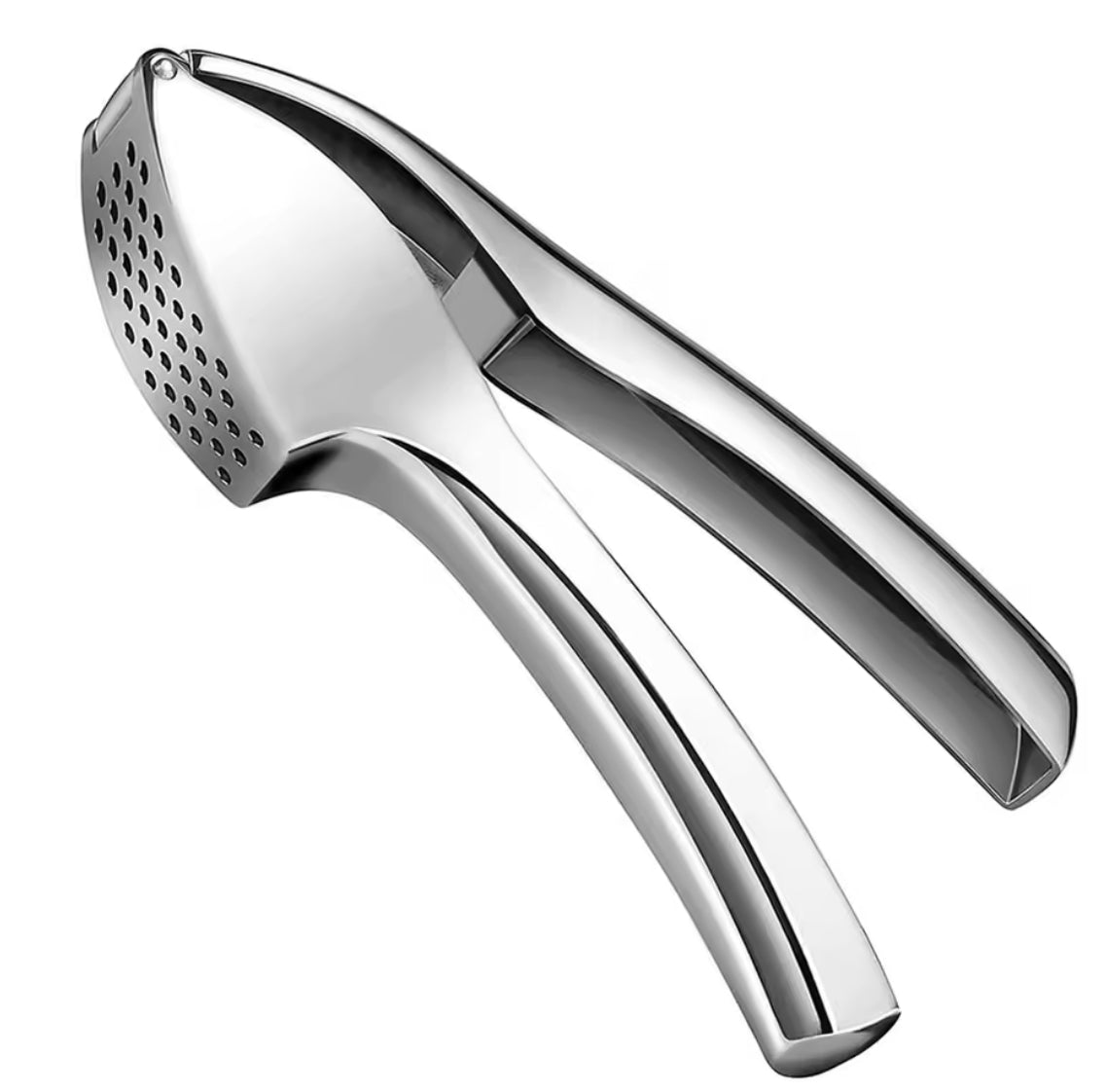 Problems Solved stainless steel garlic press and crusher with ergonomic handle for easy mincing of garlic cloves.