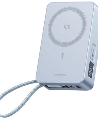 Problems Solved MagFlow MagSafe Power Bank with Qi2 25W wireless fast charging and 20000mAh capacity, shown with charging ports and LED indicators.
