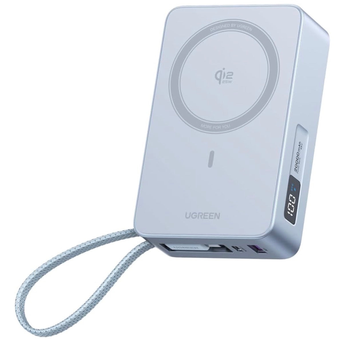 Problems Solved MagFlow MagSafe Power Bank with Qi2 25W wireless fast charging and 20000mAh capacity, shown with charging ports and LED indicators.
