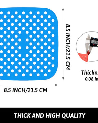 Problems Solved 8.5-inch square reusable silicone air fryer liners with non-stick surface, set of 3 for easy cooking cleanup.