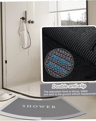 Problems Solved curved bath mat with absorbent, non-slip surface, designed for curved shower and bathtub areas.
