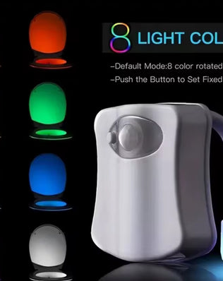 Wireless LED night light with motion sensor, RGB 16-color options, ideal for bathroom toilet area by Problems Solved.