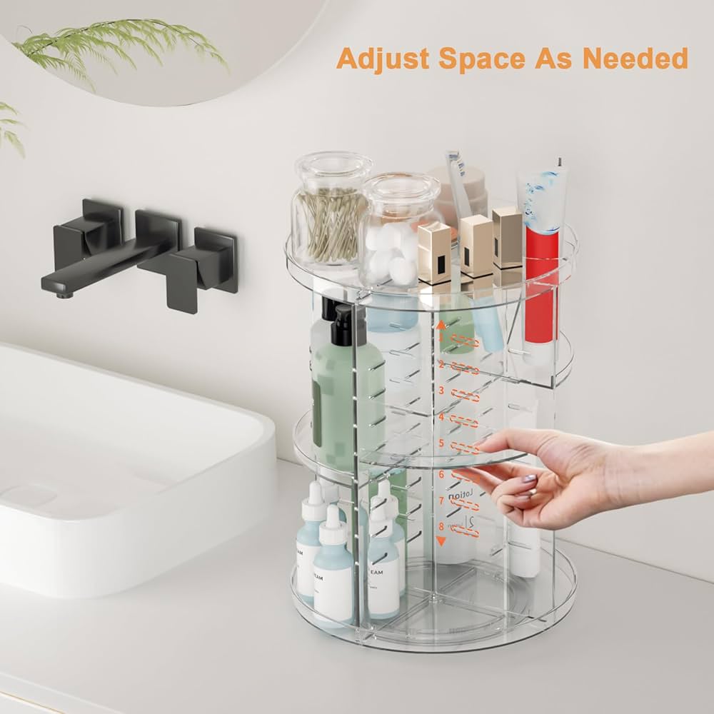 Rotating Makeup Organizer, DIY 8 Adjustable Layers Spinning Skincare Organizer
