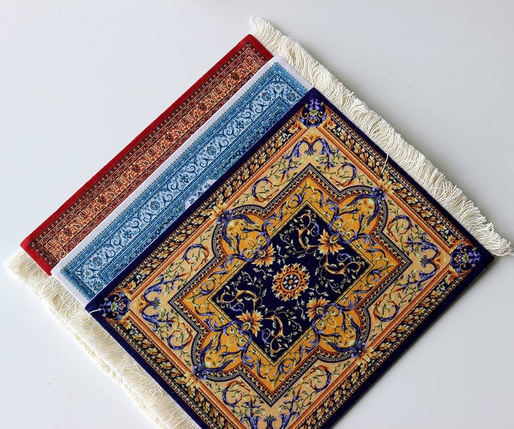 Problems Solved oriental carpet pattern mouse mat made of textile fabric, designed as a mini rug for desktop use