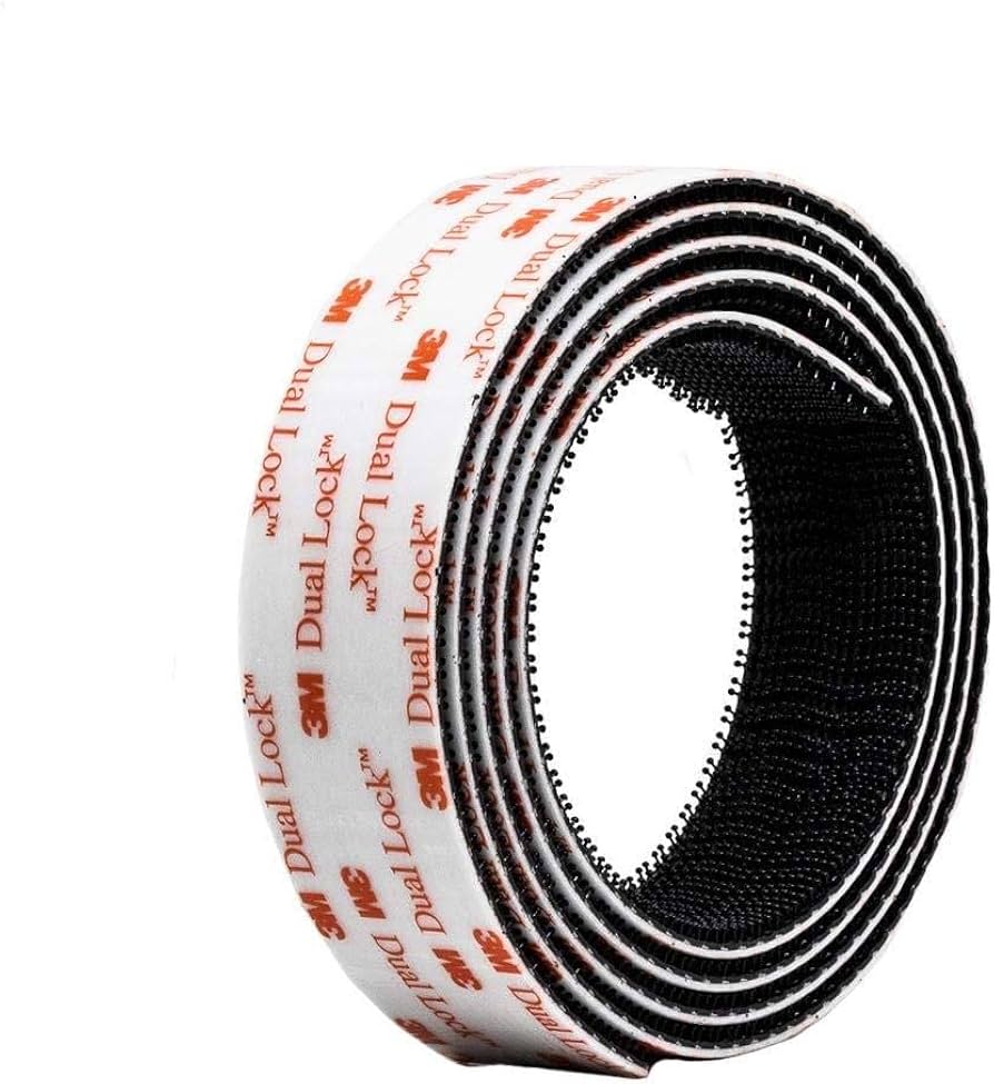 Problems Solved DPM Tapes Dual Lock SJ3550 adhesive strip with snap-fit fastening, showing the black plastic locking mechanism.