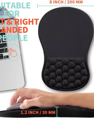 Problems Solved large ergonomic mouse pad with gel wrist support and massage feature, designed for comfortable computer use.
