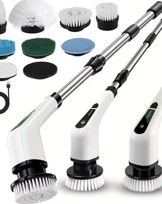 Problems Solved 9-in-1 electric cleaning brush with spin scrubber for versatile kitchen, bathroom, and surface cleaning tasks.