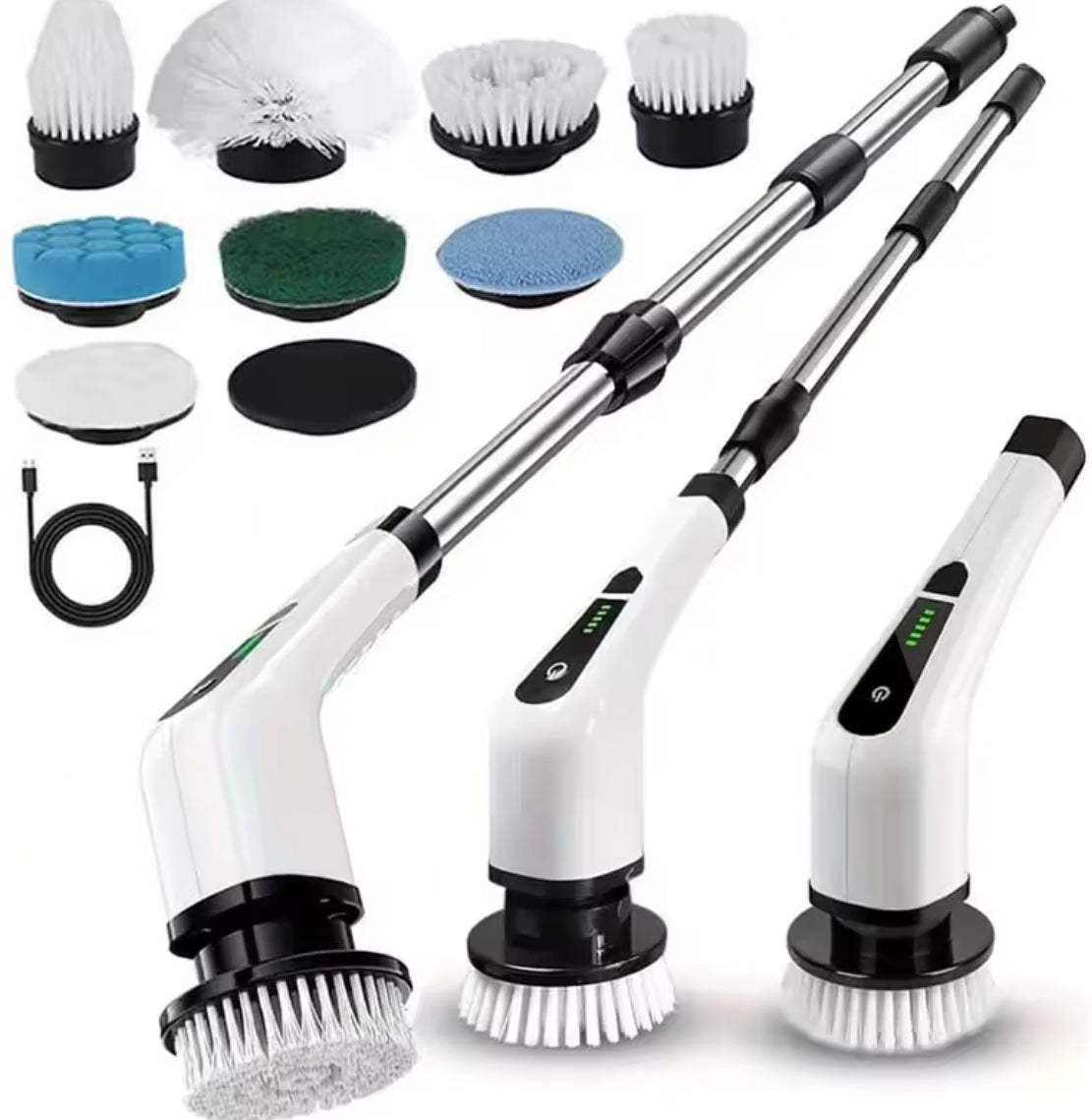 Problems Solved 9-in-1 electric cleaning brush with spin scrubber for versatile kitchen, bathroom, and surface cleaning tasks.
