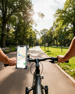 Problems Solved bike phone handlebar mount with anti-vibration and safety lock, adjustable 360º rotation on motorbike handlebars.