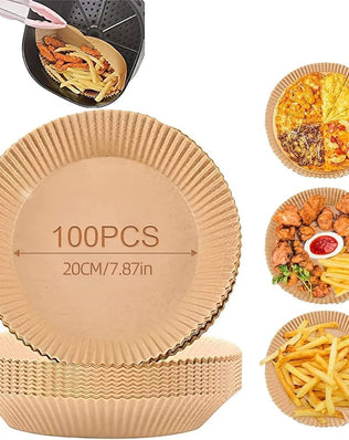 Set of 100 disposable air fryer paper liners from Problems Solved, 7.9-inch round, non-stick, perfect for easy air fryer cleanup
