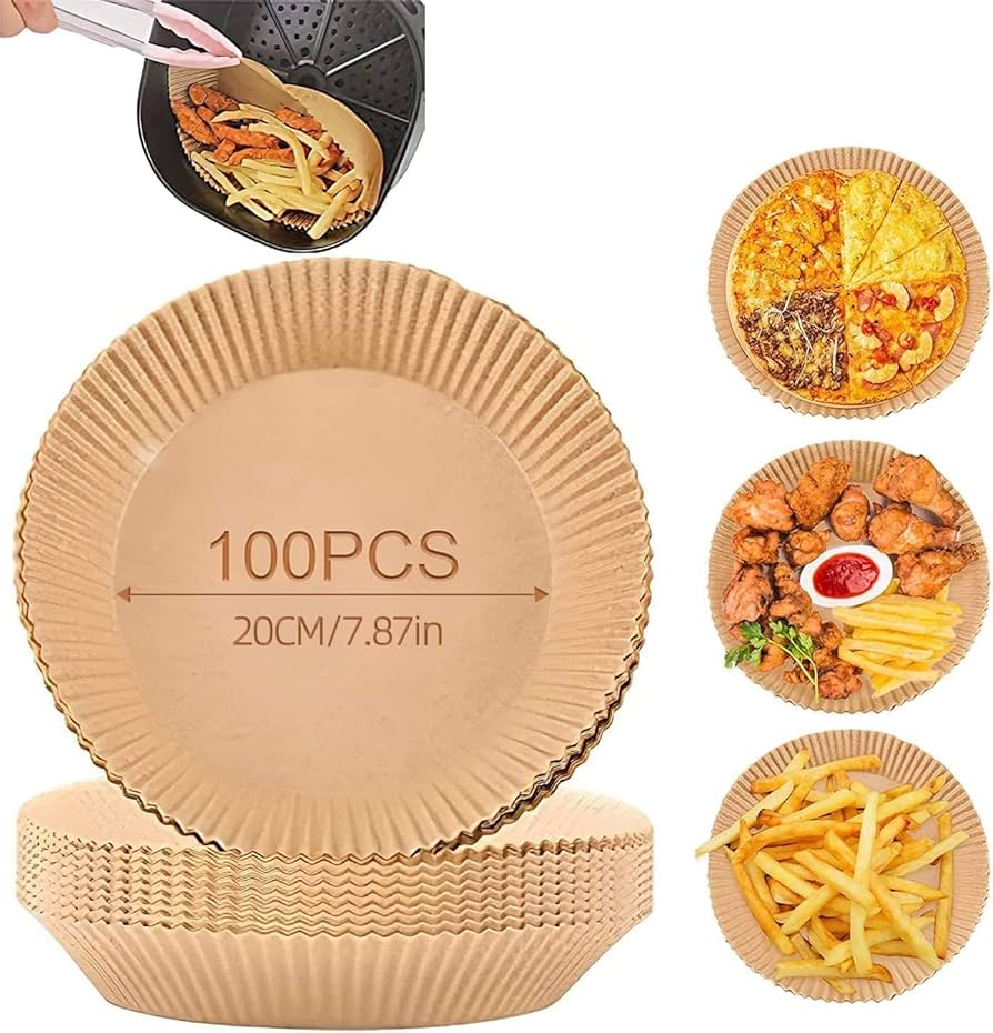 Set of 100 disposable air fryer paper liners from Problems Solved, 7.9-inch round, non-stick, perfect for easy air fryer cleanup