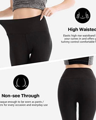 Problems Solved women's high waisted leggings, buttery soft elastic tummy control, 2-pack, black and gray, full-length fit.