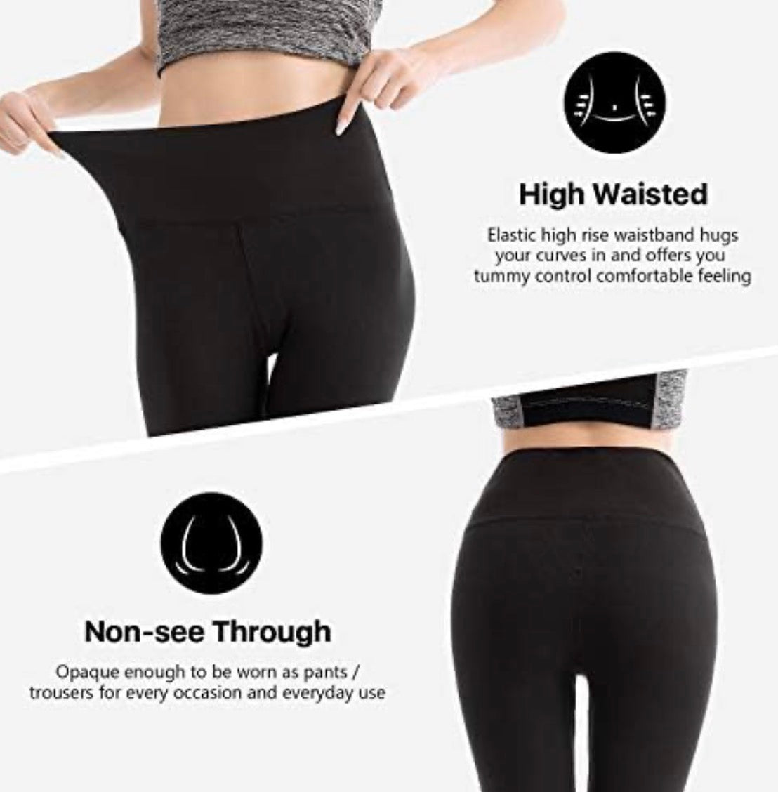 Problems Solved women's high waisted leggings, buttery soft elastic tummy control, 2-pack, black and gray, full-length fit.