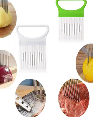 Stainless Steel Onion Slicer & Vegetable Holder - Problems Solved