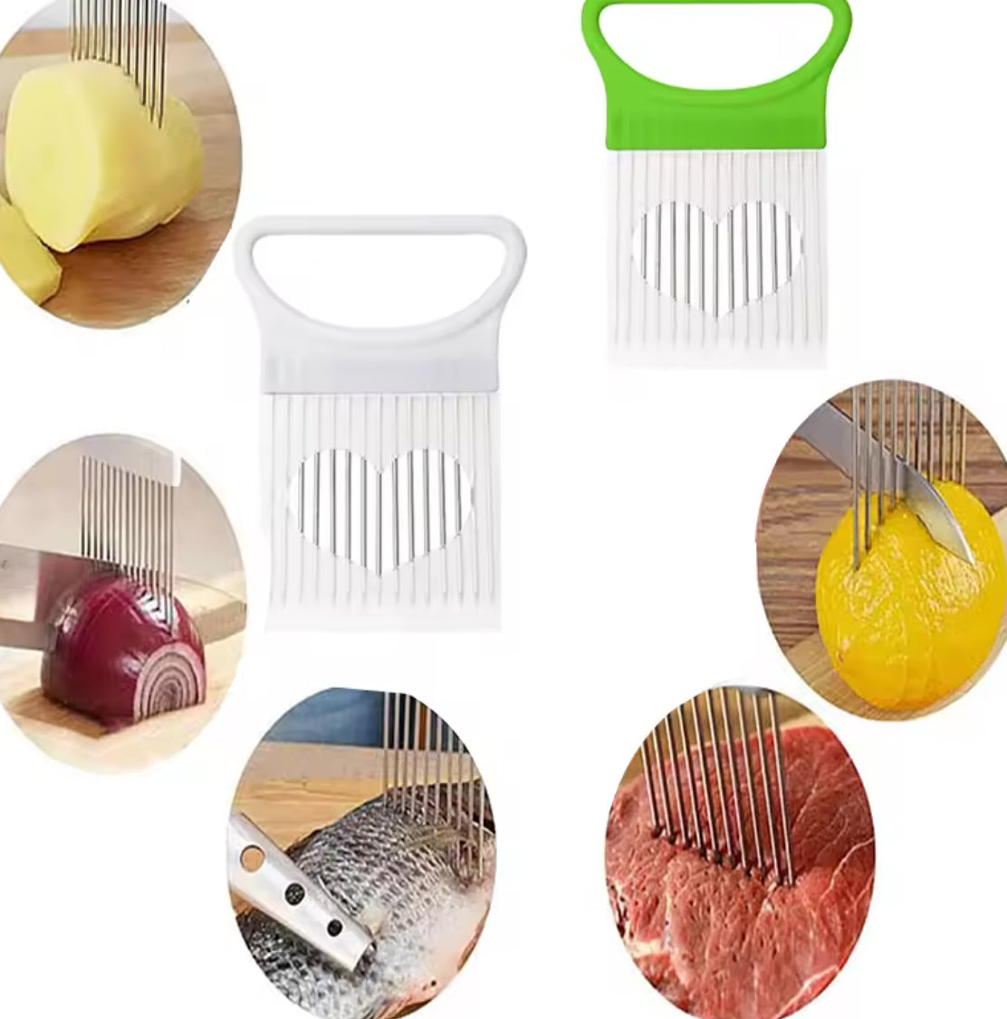 Stainless Steel Onion Slicer & Vegetable Holder - Problems Solved