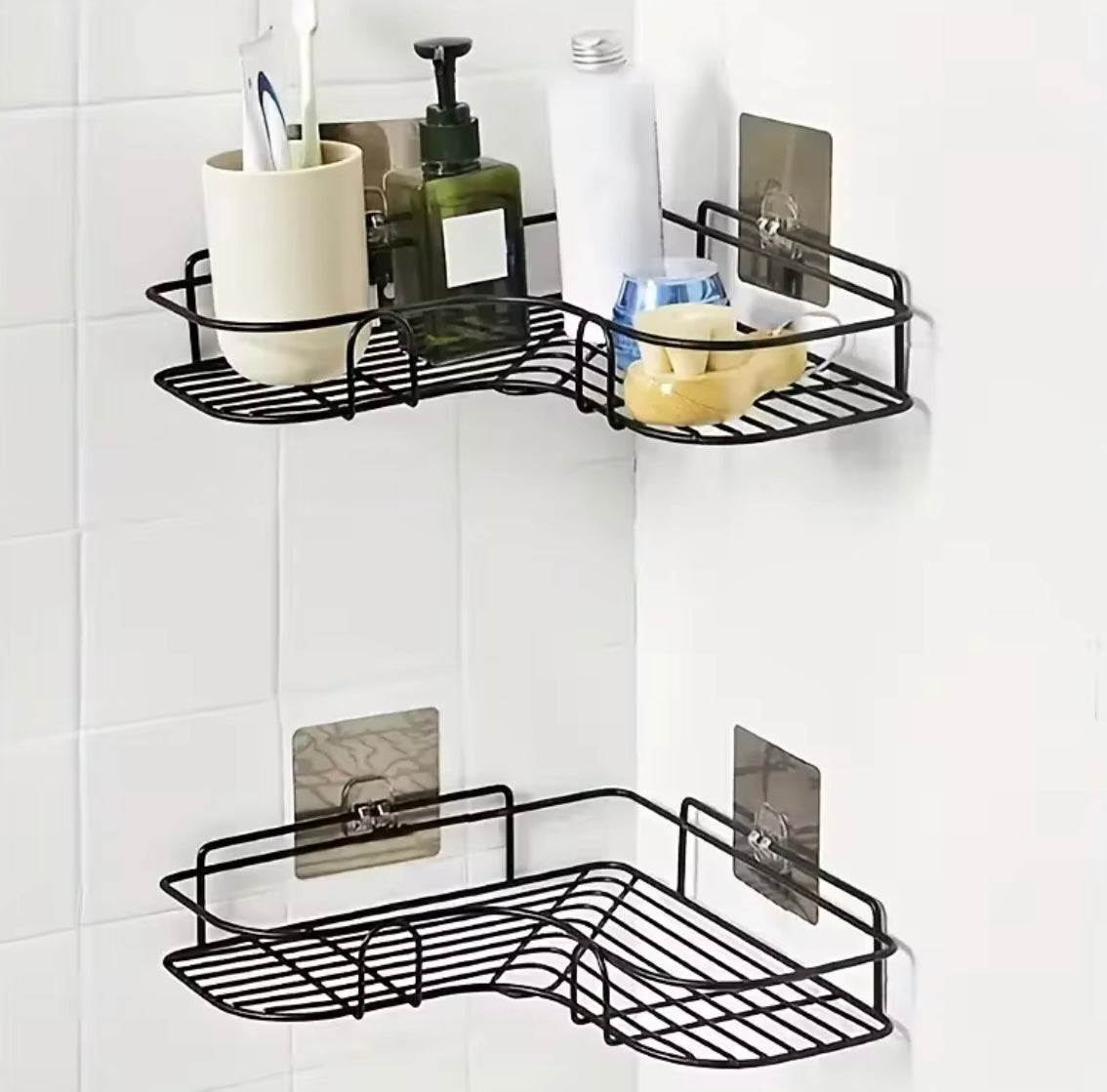 No-Drill Wall-Mounted Bathroom Triangle Corner Shelf 2PCS - Problems Solved