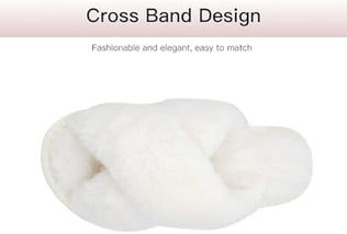 Women's Fluffy Cross Band House Slippers Fuzzy Open Toe Slippers Slip-on Cosy Plush