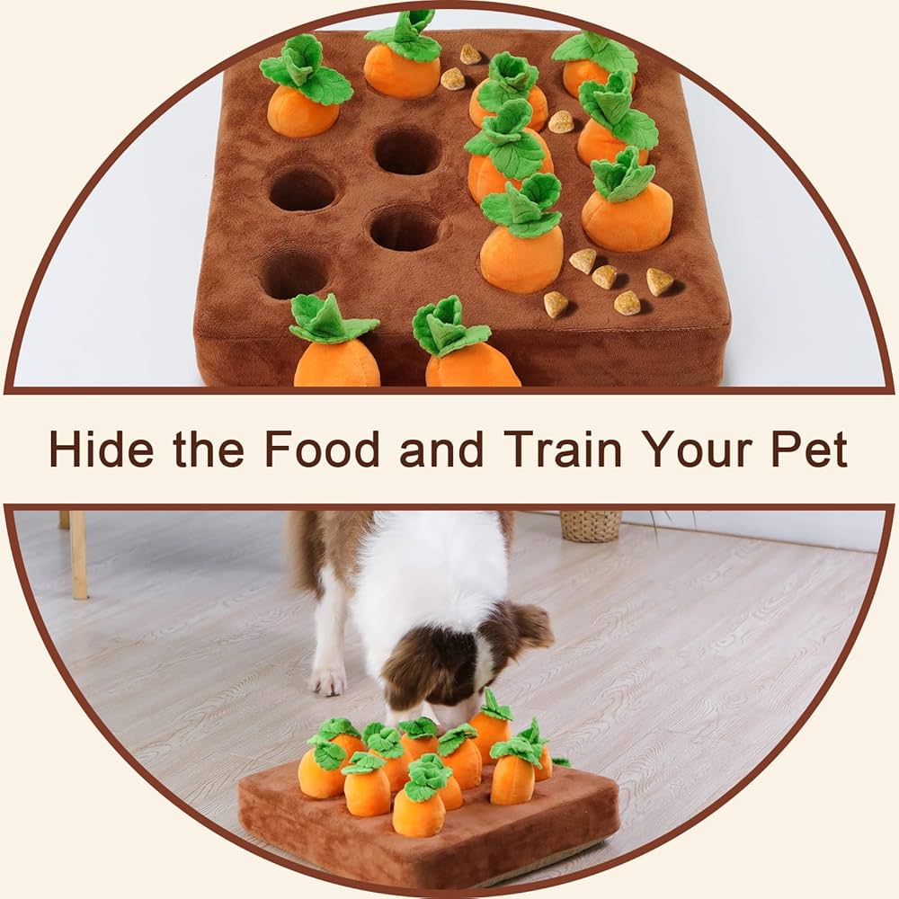Interactive Dog Toys, Carrot Snuffle Mat for Dogs Plush Puzzle Toys 2 in 1 Non-Slip