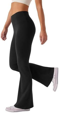 Women’s high waist yoga trousers with flared, bootcut legs from Problems Solved, shown on a model in a relaxed pose.
