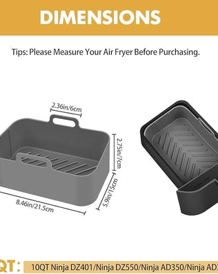 Reusable silicone air fryer liners for 10QT Ninja air fryers, compatible with DZ550 and DZ401 models, prevent mess and simplify cleaning.