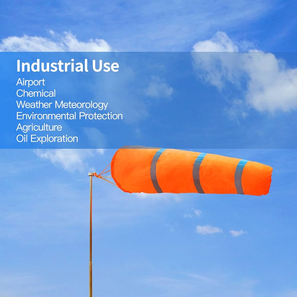 40-inch Windsock by Problems Solved made of rip-stop polyester for measuring wind direction, shown hanging outdoors.