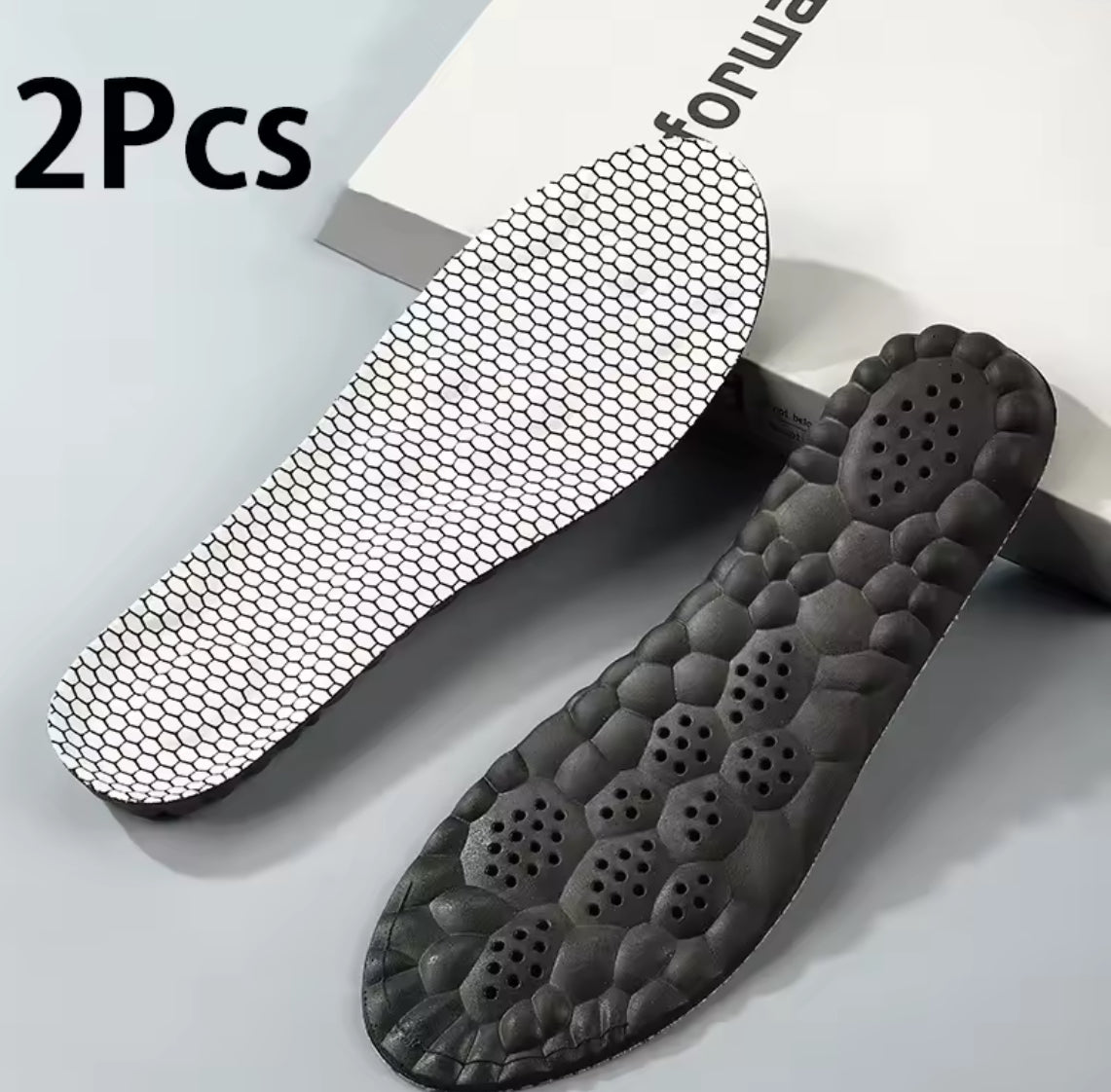Two pairs of Problems Solved foot massage soft shoe pads, breathable and comfortable for enhanced foot support and relaxation.