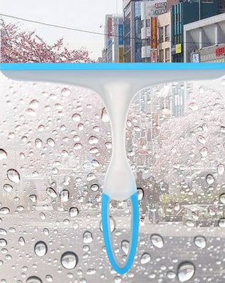 Problems Solved blue handle window squeegee with rubber blade for glass, bathroom, kitchen, and car cleaning.