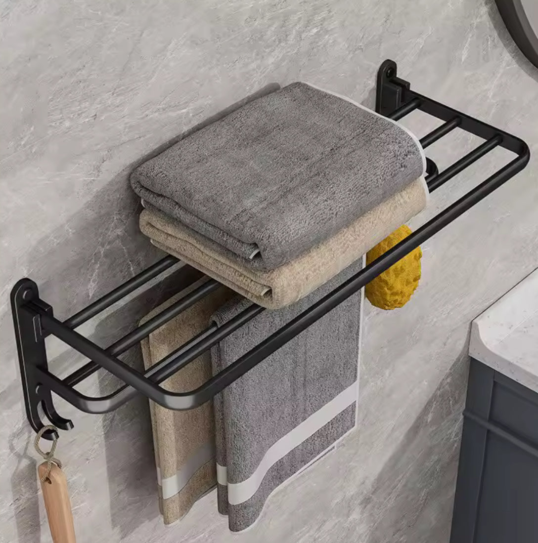 Matte Black 50CM Folding Holder With Hook Towel Holder adhesive - Problems Solved