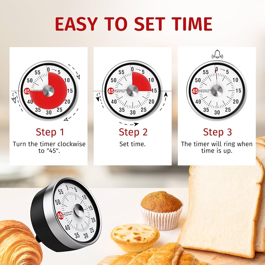 Problems Solved visual kitchen timer, 60-minute mechanical timer for home cooking, baking, and oven use