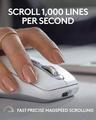Logitech MX Anywhere 3S wireless mouse with fast scrolling and 8K DPI on a workspace surface