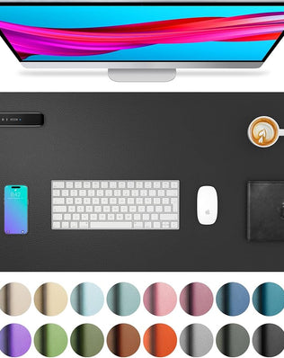 Problems Solved leather desk pad protector and mouse pad with non-slip PU leather surface for office desks.