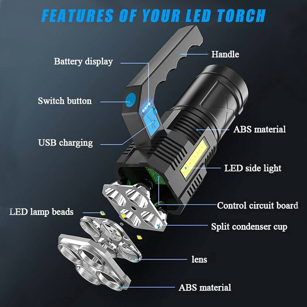 LED Flashlight Torch
Rechargeable COB Spotlight Lantern Work