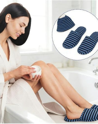 Foldable Slippers, Non-Slip Portable Hotel Slippers for Men and Women (Stripes, Large/X-Large)