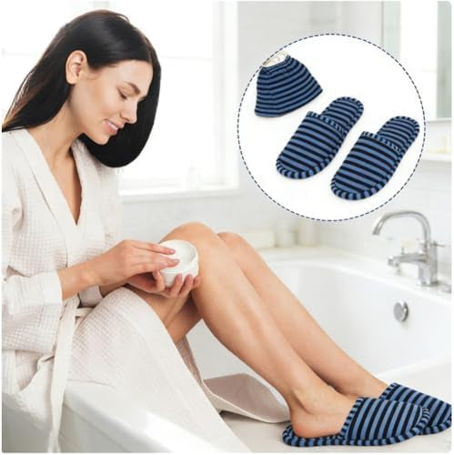 Foldable Slippers, Non-Slip Portable Hotel Slippers for Men and Women (Stripes, Large/X-Large)