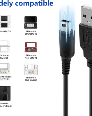 Problems Solved Mcbazel USB charging cable for Nintendo DSi, 3DS, 2DS, including New and XL models, with USB connector and cable.