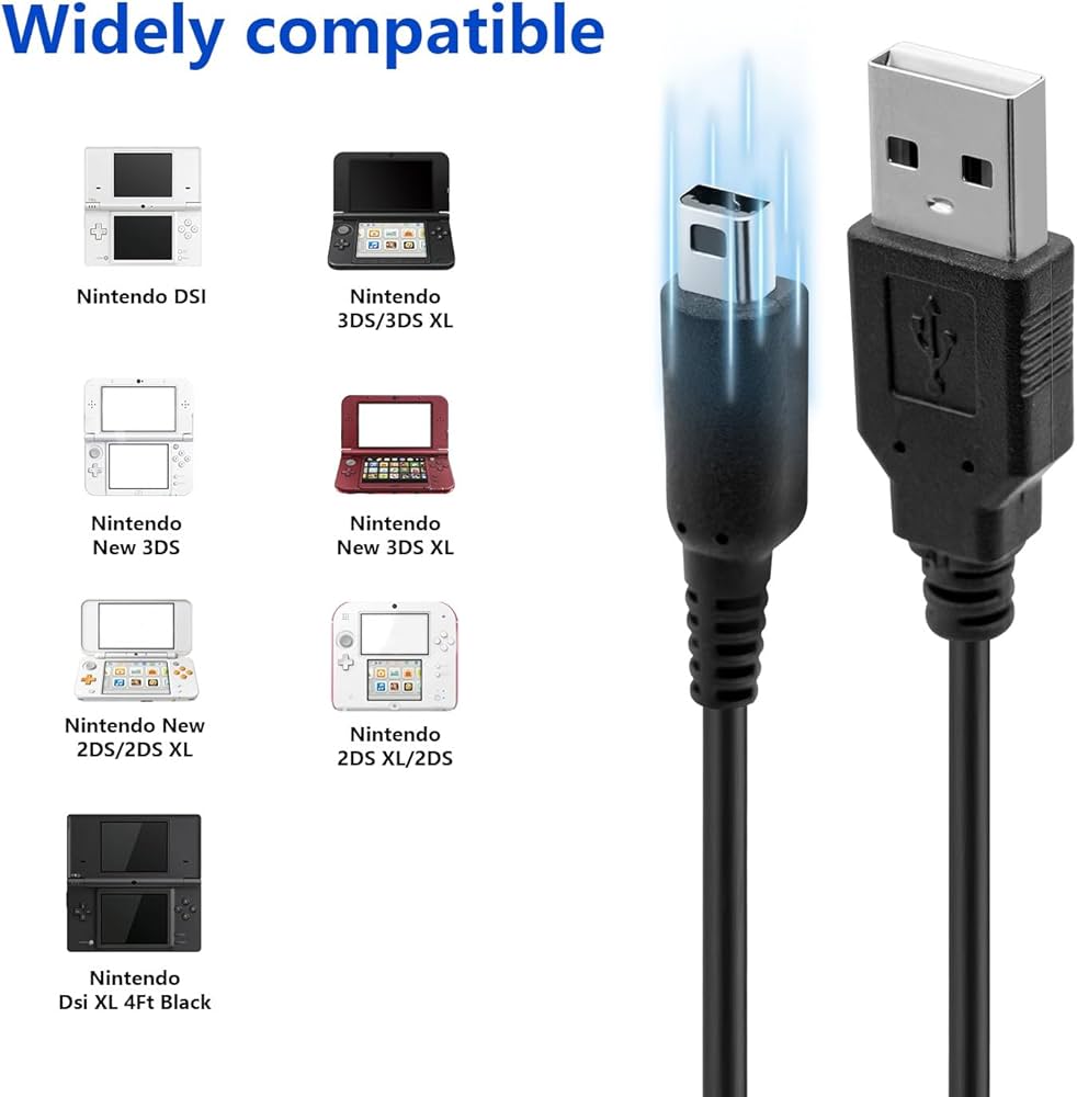 Problems Solved Mcbazel USB charging cable for Nintendo DSi, 3DS, 2DS, including New and XL models, with USB connector and cable.