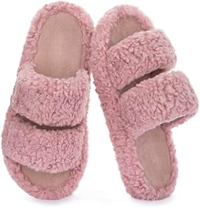 Women's Chic Pluffie Faux Fur Open Toe Memory Sole Indoor Outdoor Slippers, Pink, 38/39