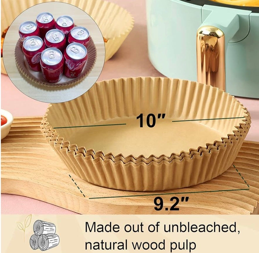 Problems Solved large 10-inch round air fryer disposable parchment paper liners with non-stick surface, ideal for easy cleanup.