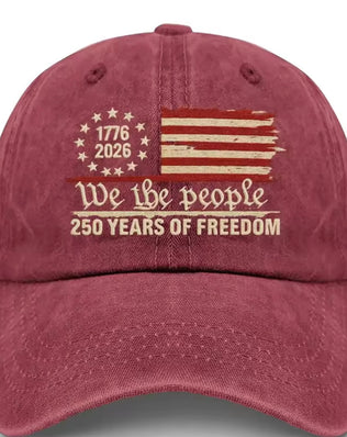 Problems Solved retro washed printed U.S. 250th anniversary baseball hat with embroidered design and adjustable strap.